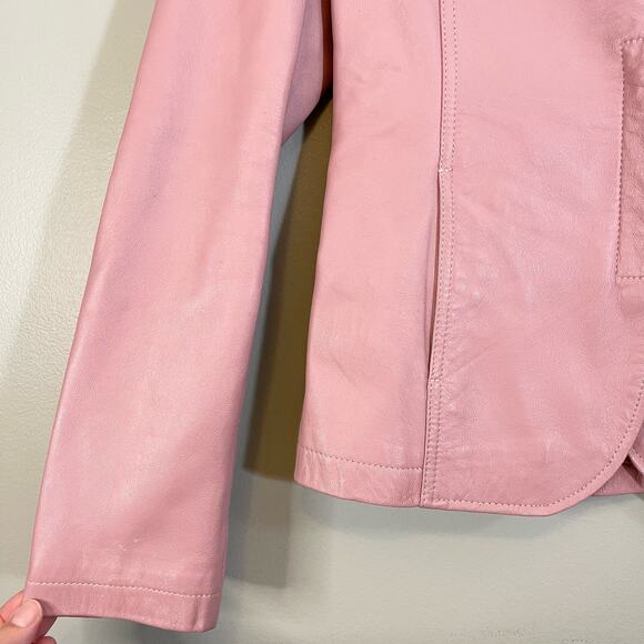 XOXO Jacket Womens M Genuine Leather Motorcycle Biker Snap Button Up Preppy Pink - Picture 7 of 10
